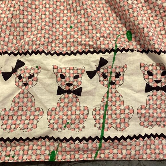 VTG Pink/White/Black Cat Argyle Bed Spread Made In USA By Heritage Quilts Inc. - Picture 5 of 6